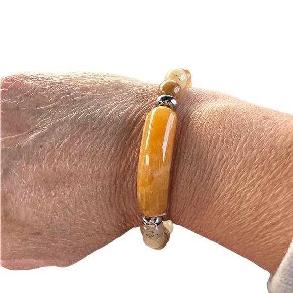 Natural Stone Yellow Tone Beaded Bracelet - Picture 1 of 6